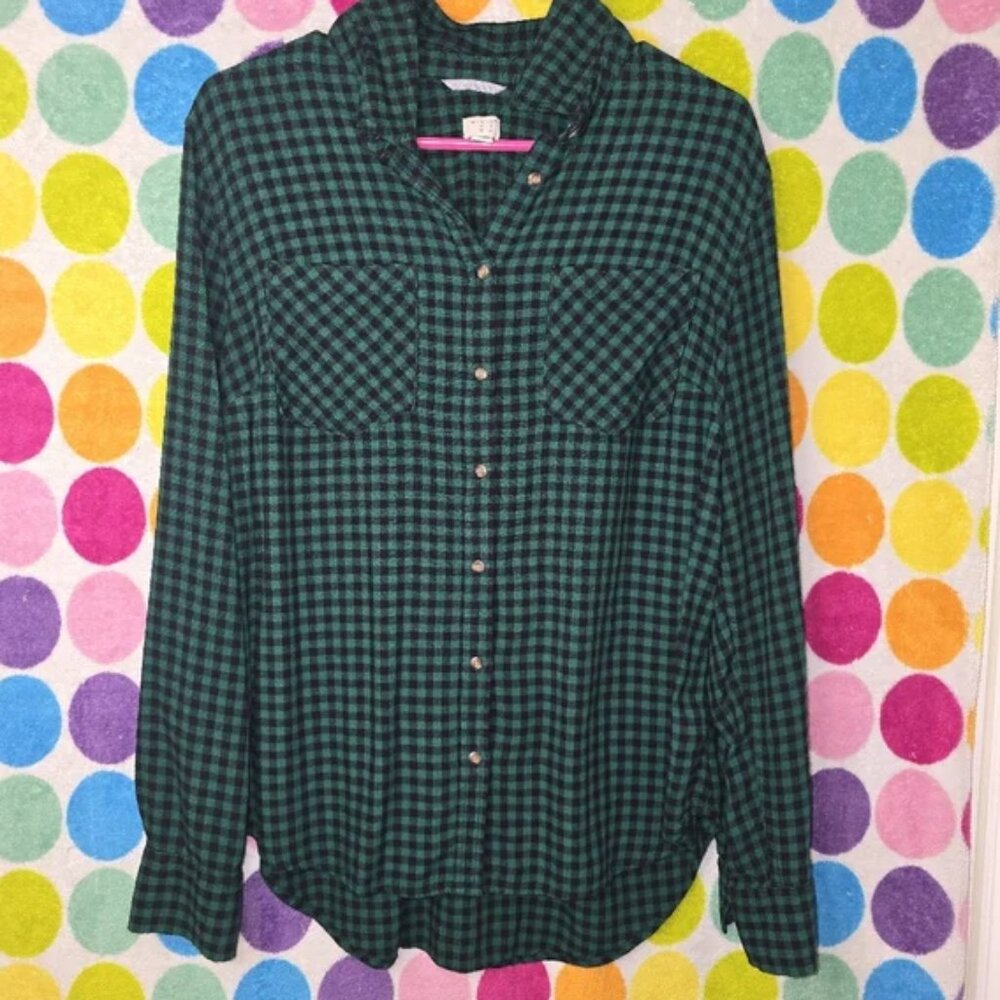 a new day Green Plaid Button Down Shirt SZ M